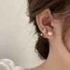 Pearl Flower Stud Cuff Earrings For Girls