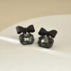 Korean Glorious Black Bow Black Crystal Korean Earrings For Girls & Women