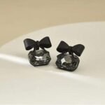 Korean Glorious Black Bow Black Crystal Korean Earrings For Girls & Women
