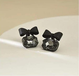 Korean Glorious Black Bow Black Crystal Korean Earrings For Girls & Women