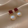 Maroon Studs with Pearl